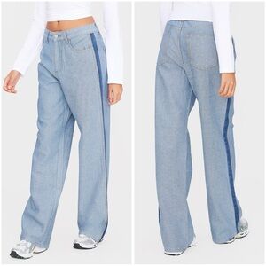 PrettyLittleThing Mid Blue Wash Contrast Panel Denim Straight Leg Jeans Womens 8